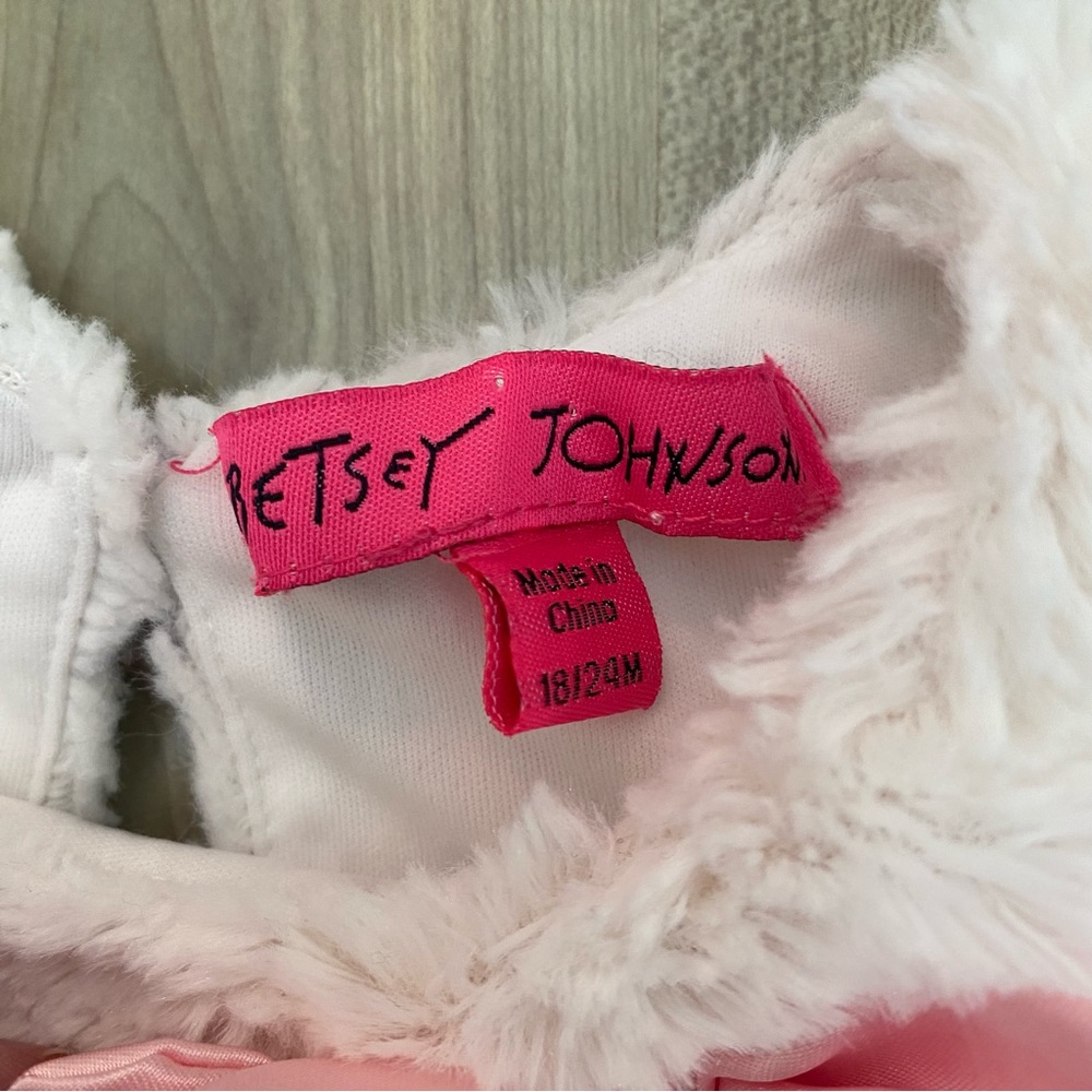 Vintage Betsey Johnson Faux Fur Sweater Top Pink Satin Trim And Bow Size 18-24M - Picture 4 of 5